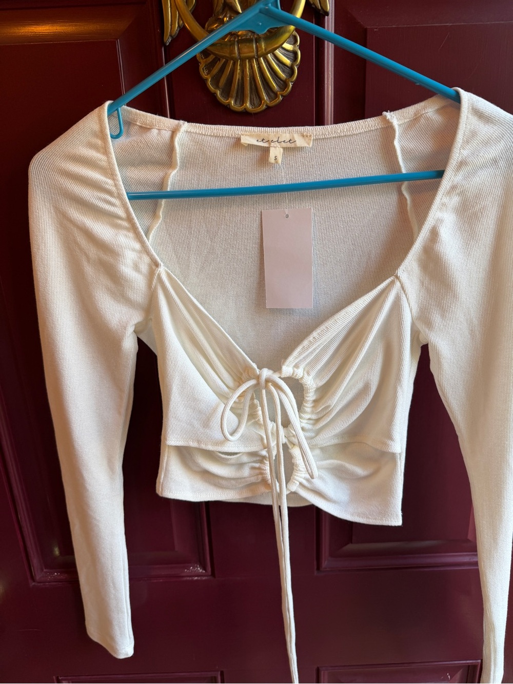 Et Clet cream Long-Sleeve Tie-Front Crop Top